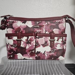 Chaps Burgundy and White Floral Crossbody Bag